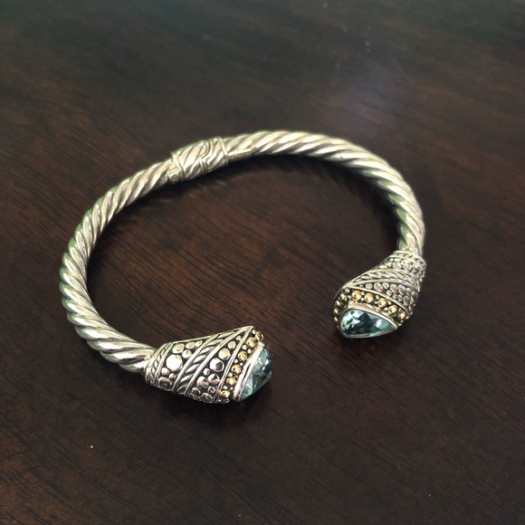 NWOT Samuel B. 925 Sterling Silver and 18k Gold Solid Blue Topaz Bangle - Picture 8 of 9